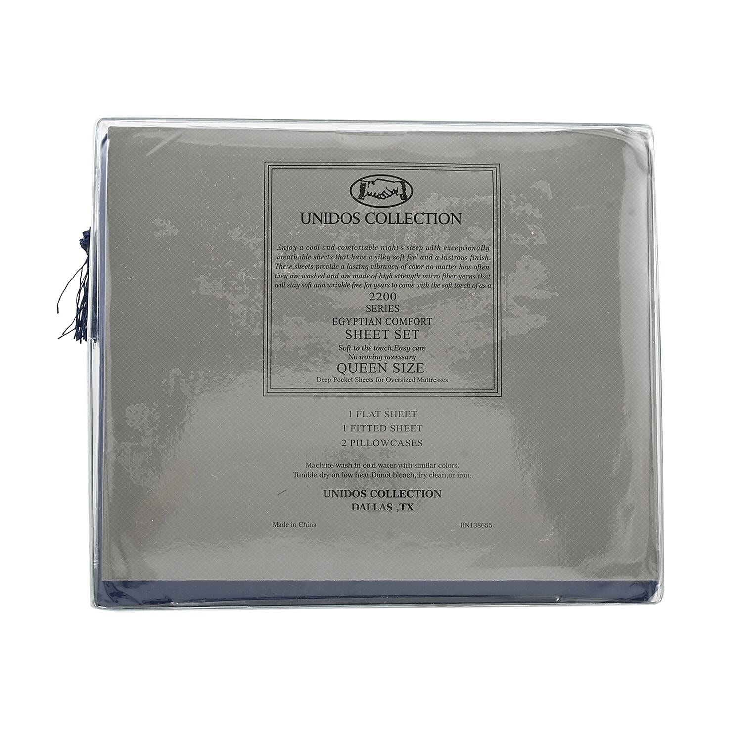 CLOSEOUT 2200 Series 85 GSM 16 Pocket Navy Microfiber 4pc Sheet Set -Queen