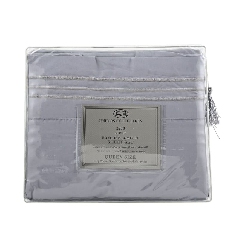CLOSEOUT 2200 Series 85 GSM 16 Pocket Light Gray Microfiber 4pc Sheet Set -Queen