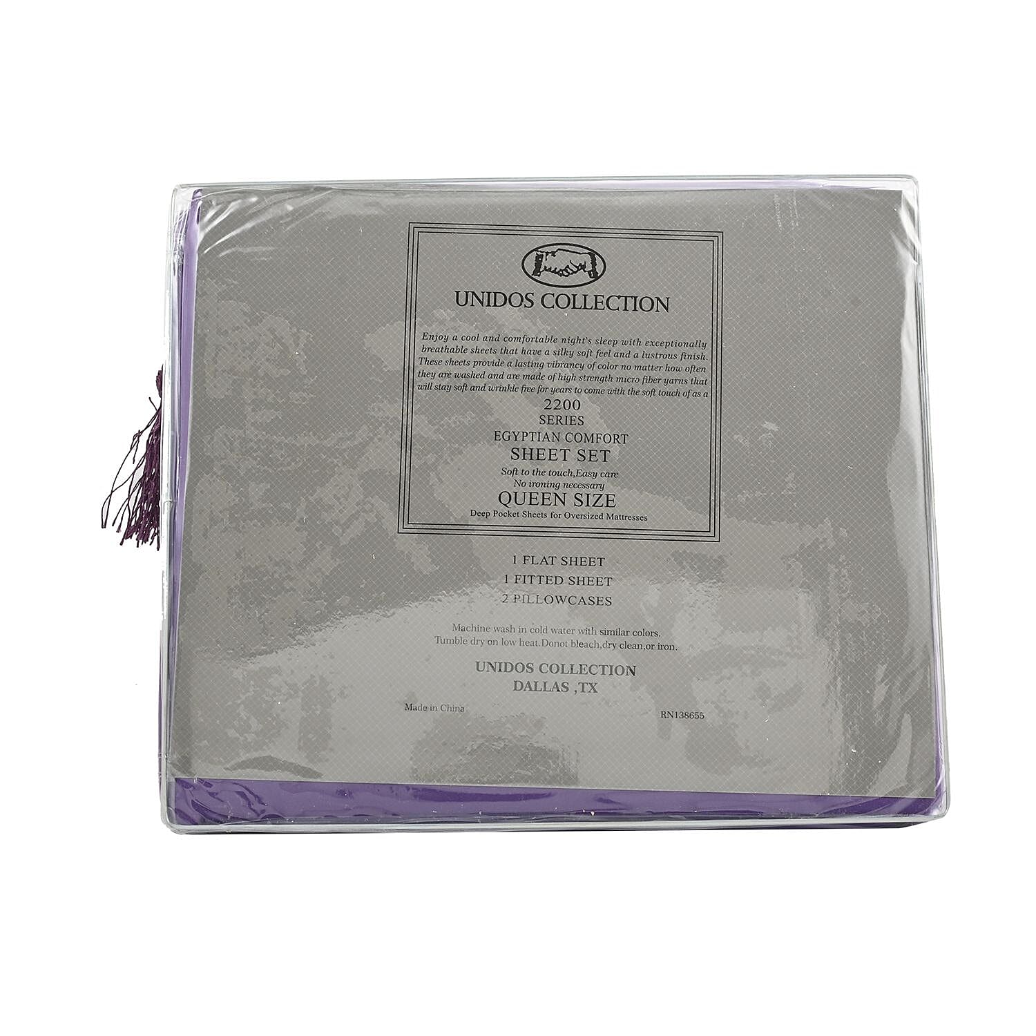 CLOSEOUT 2200 Series 85 GSM 16 Pocket Dark Purple Microfiber 4pc Sheet Set -Queen