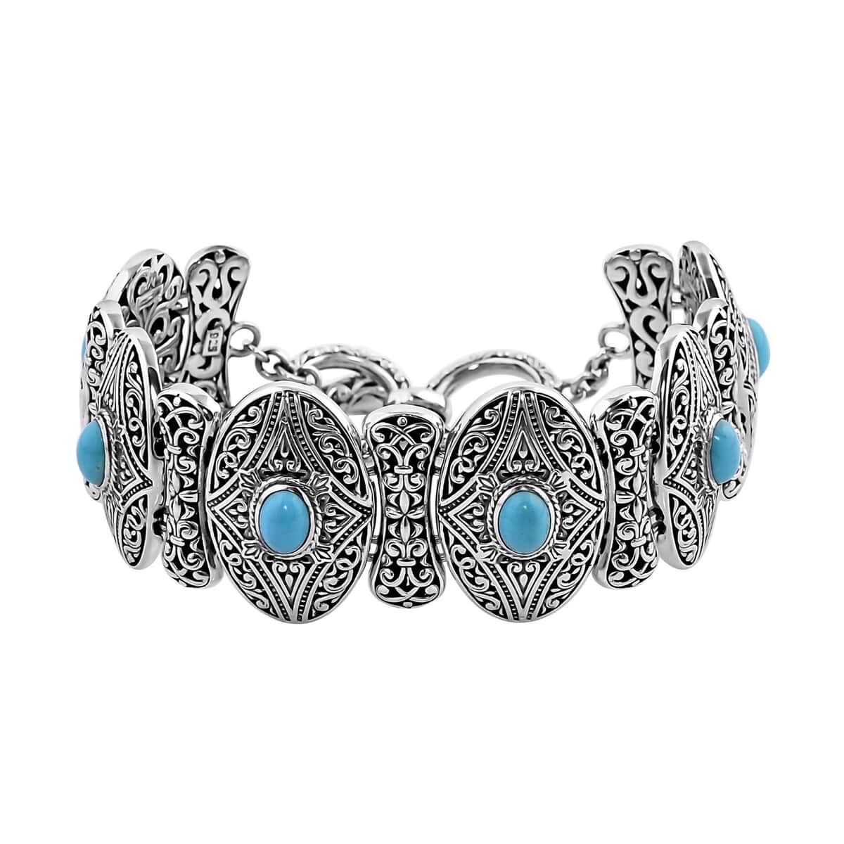 Bali Legacy Sleeping Beauty Turquoise Toggle Clasp Bracelet in Sterling Silver (7.25-8.00In) 4.10 ctw image number 0