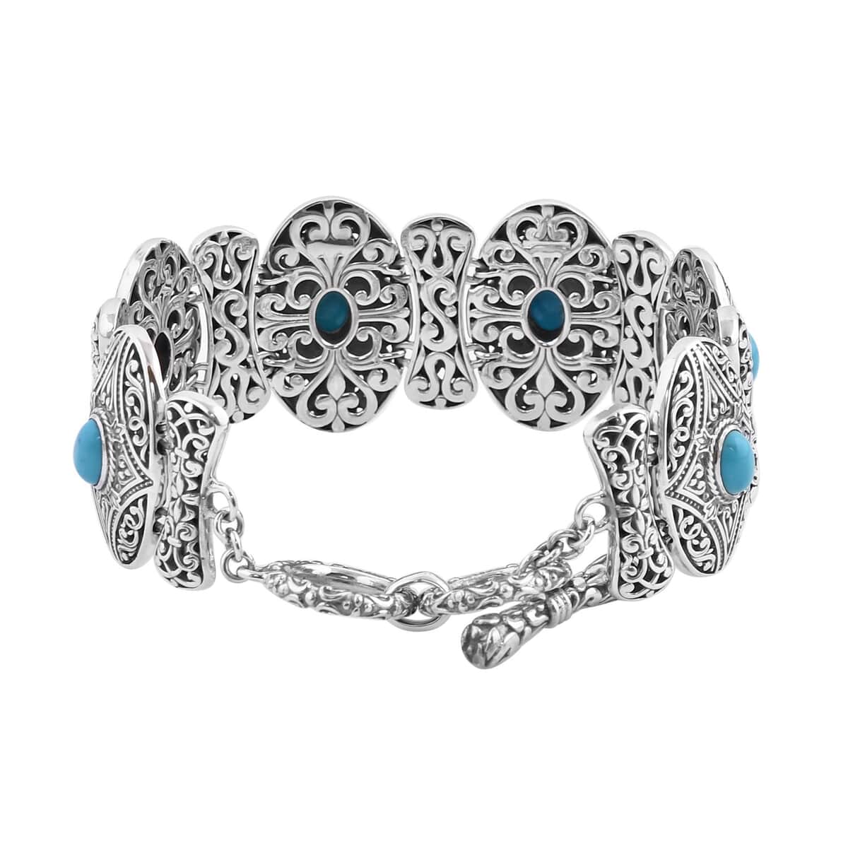 Bali Legacy Sleeping Beauty Turquoise Toggle Clasp Bracelet in Sterling Silver (7.25-8.00In) 4.10 ctw image number 3