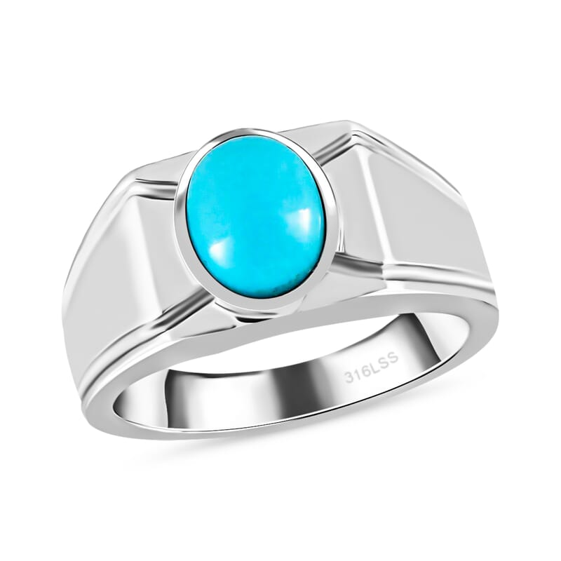 Sleeping Beauty Turquoise Men's Ring in Stainless Steel (Size 10.0) 1.40 ctw