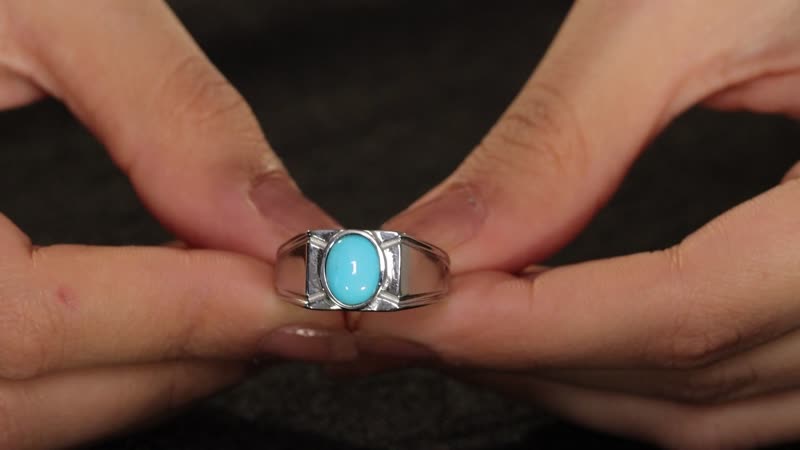 Sleeping Beauty Turquoise Men's Ring in Stainless Steel 1.40 ctw