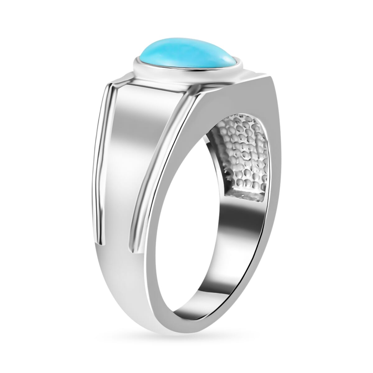 Sleeping Beauty Turquoise Men's Ring in Stainless Steel 1.40 ctw image number 3