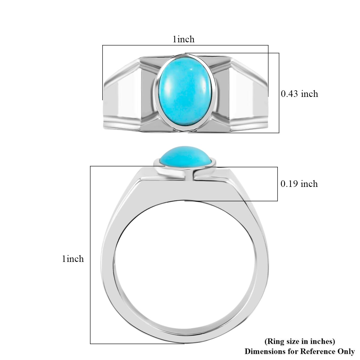 Sleeping Beauty Turquoise Men's Ring in Stainless Steel 1.40 ctw image number 5