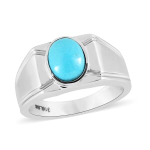 Sleeping Beauty Turquoise Men's Ring in Stainless Steel (Size 11.0) 1.40 ctw