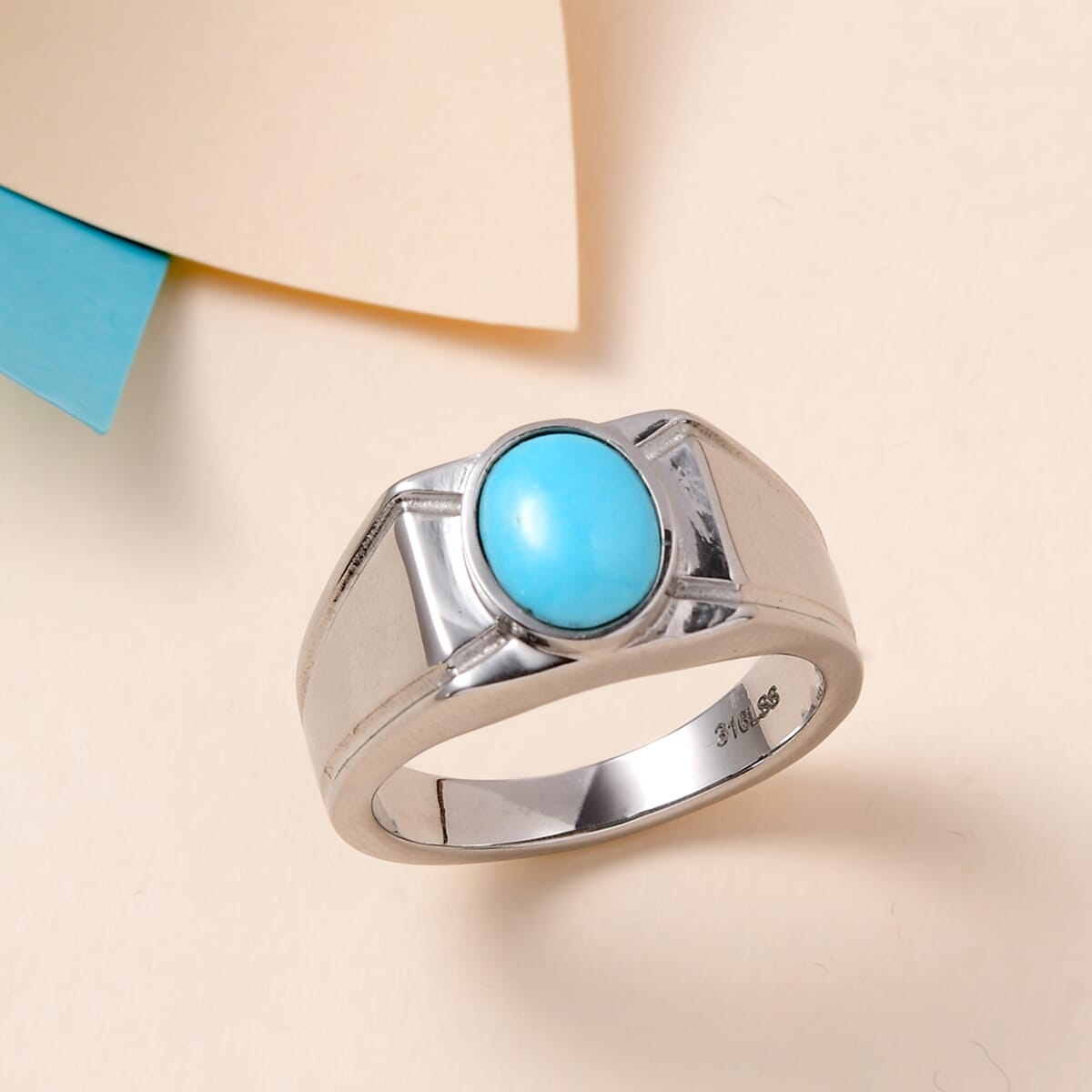 Sleeping Beauty Turquoise Men's Ring in Stainless Steel (Size 11.0) 1.40 ctw image number 1