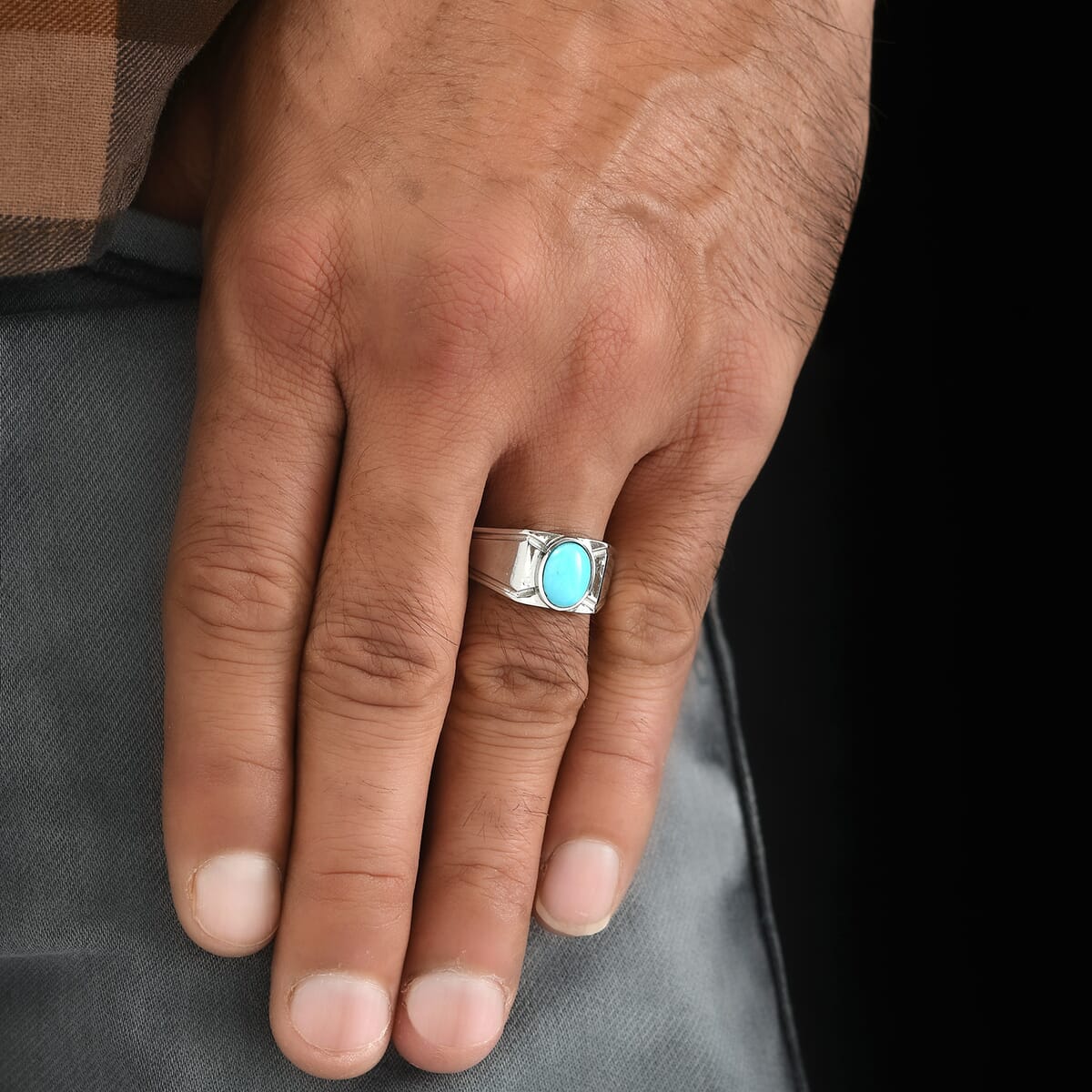 Sleeping Beauty Turquoise Men's Ring in Stainless Steel (Size 11.0) 1.40 ctw image number 2
