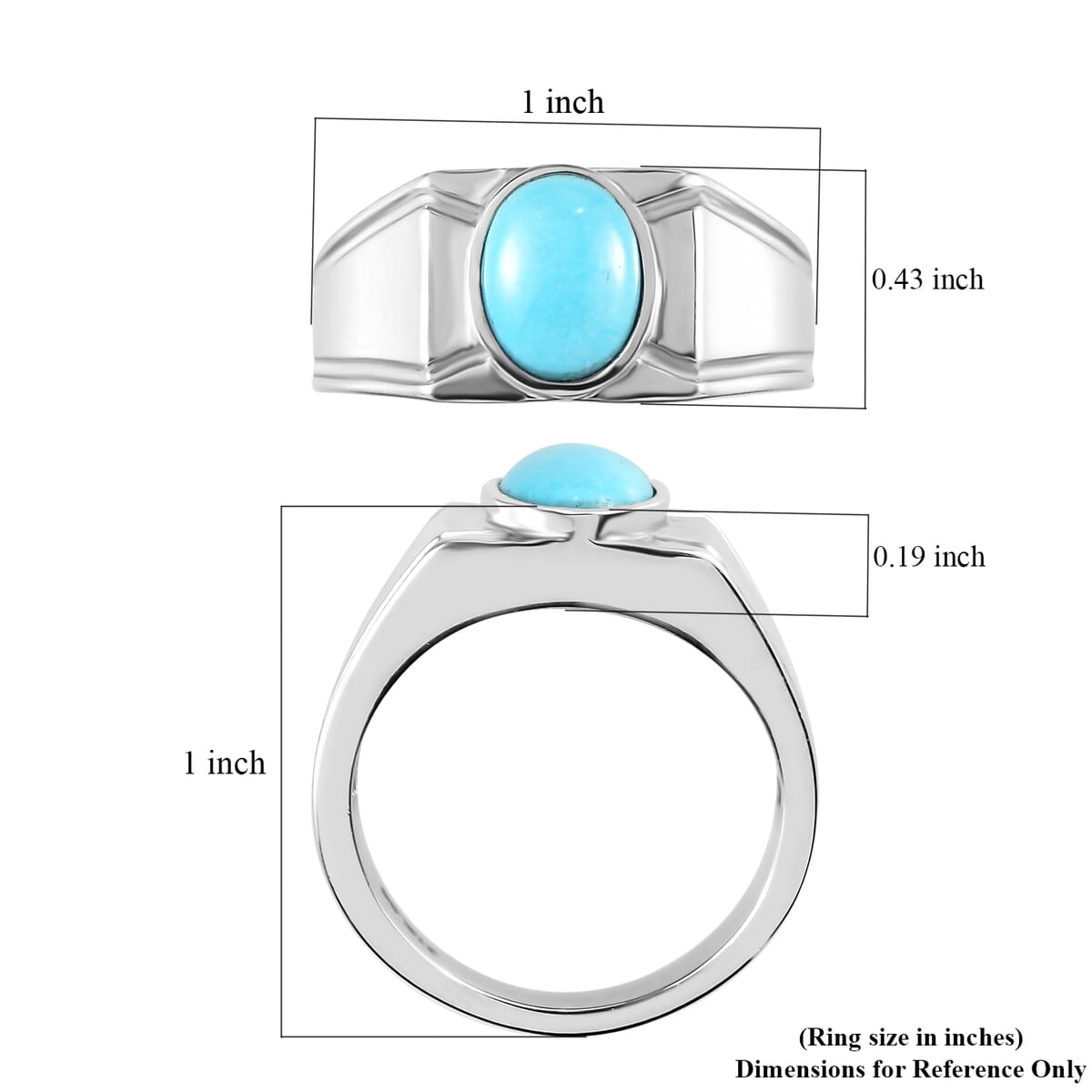 Sleeping Beauty Turquoise Men's Ring in Stainless Steel (Size 11.0) 1.40 ctw image number 5