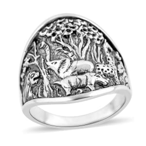 Bali Legacy Elephant and Tree Ring in Sterling Silver (Size 8.0) 7.30 Grams