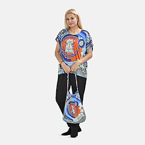 Blue Greek Knit Shirt with Canvas Bag - One Size Plus