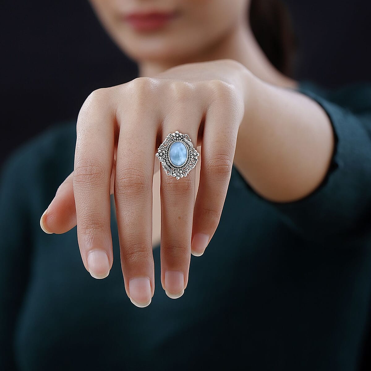 Bali Legacy Larimar Ring in Sterling Silver (Size 9.0) 13.15 ctw image number 2