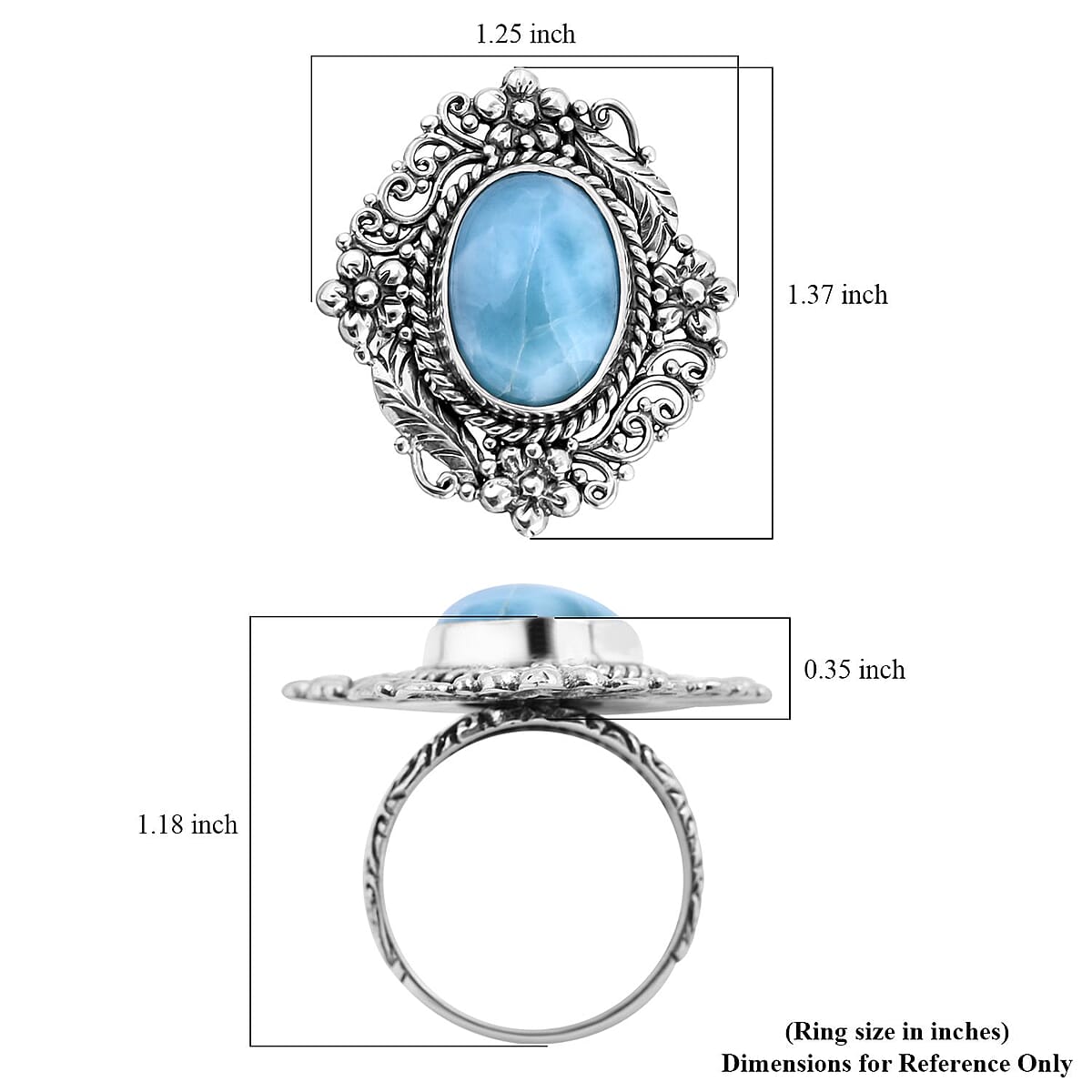 Bali Legacy Larimar Ring in Sterling Silver (Size 9.0) 13.15 ctw image number 5