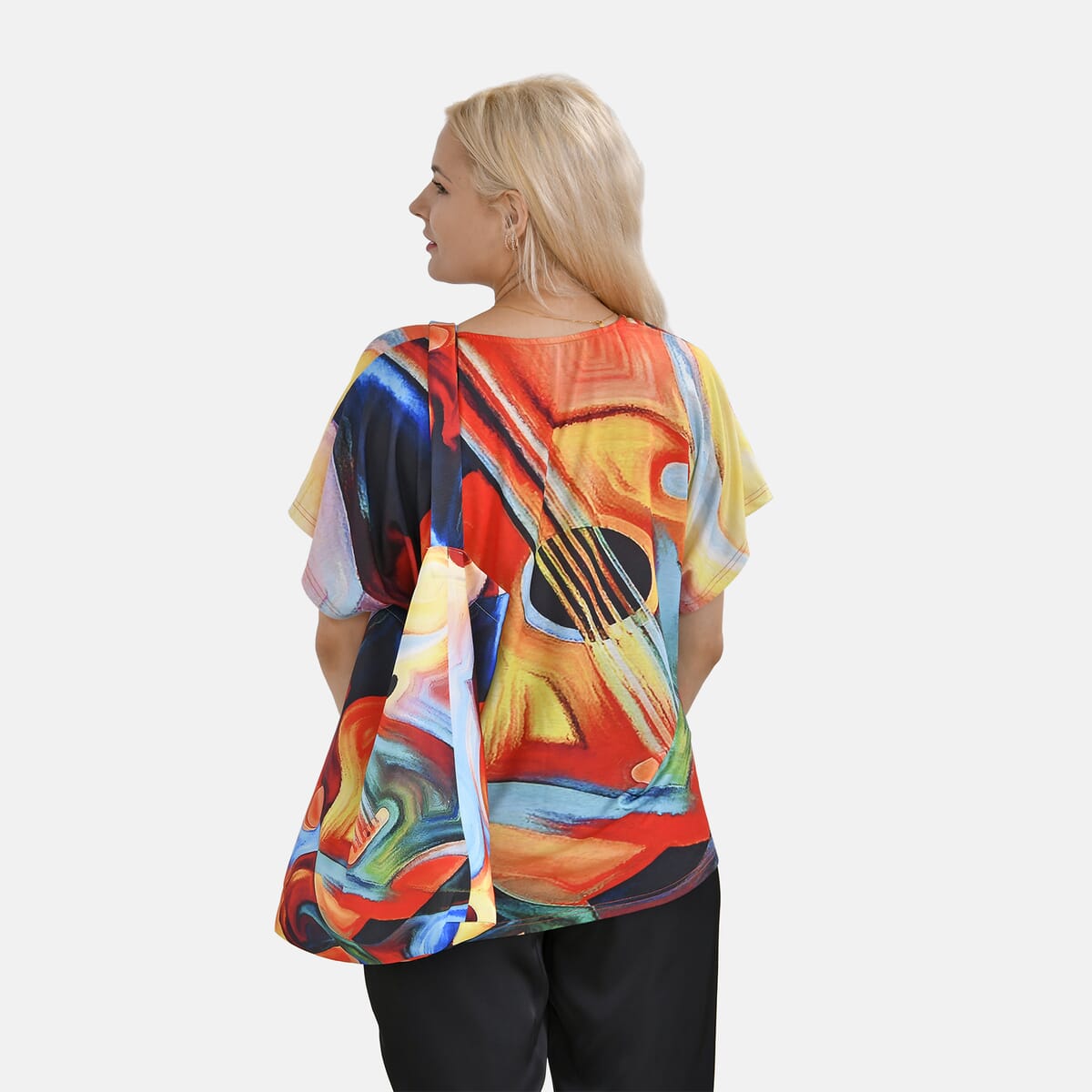 Multi Art Knit Shirt with Canvas Bag - One Size Plus image number 1
