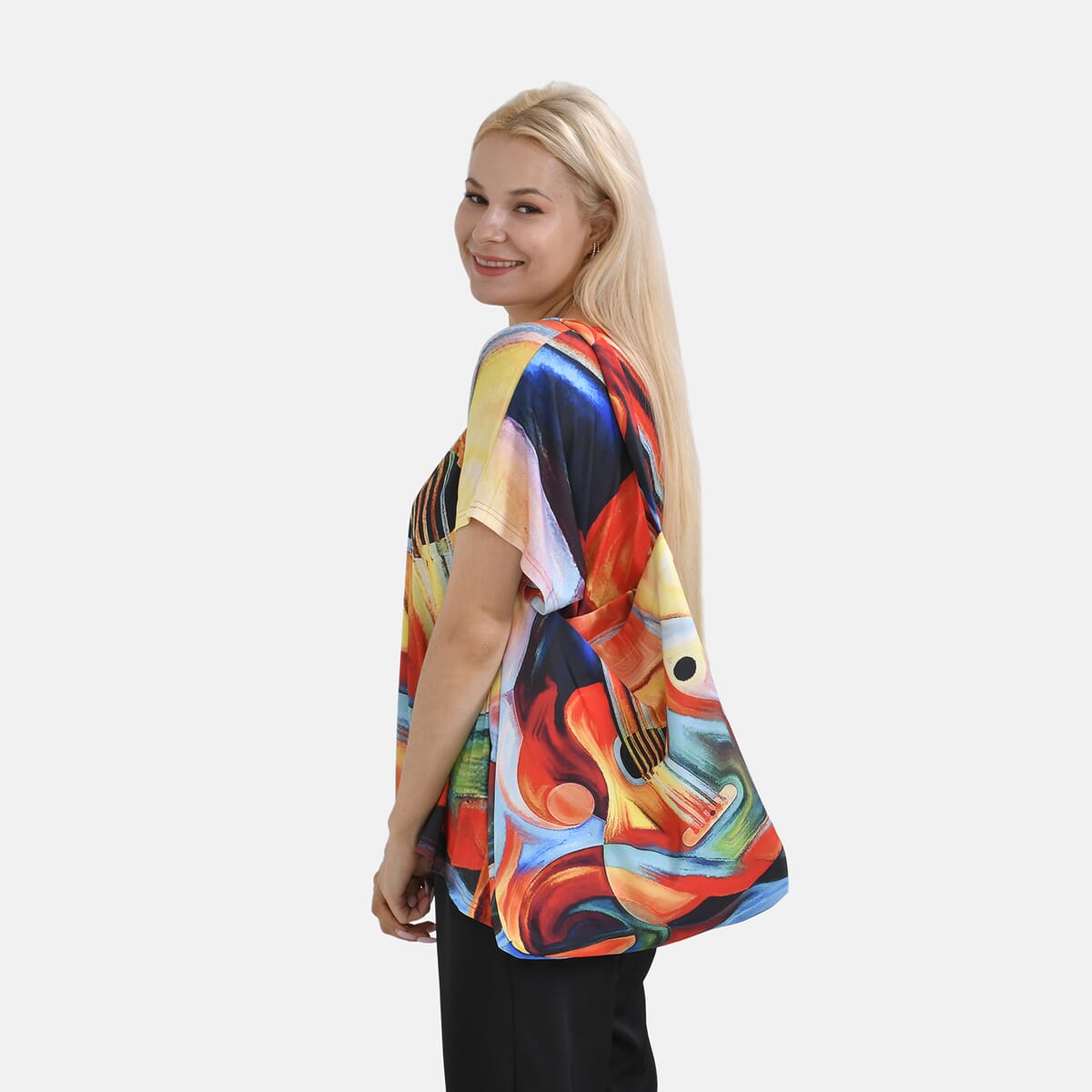 Multi Art Knit Shirt with Canvas Bag - One Size Plus image number 2