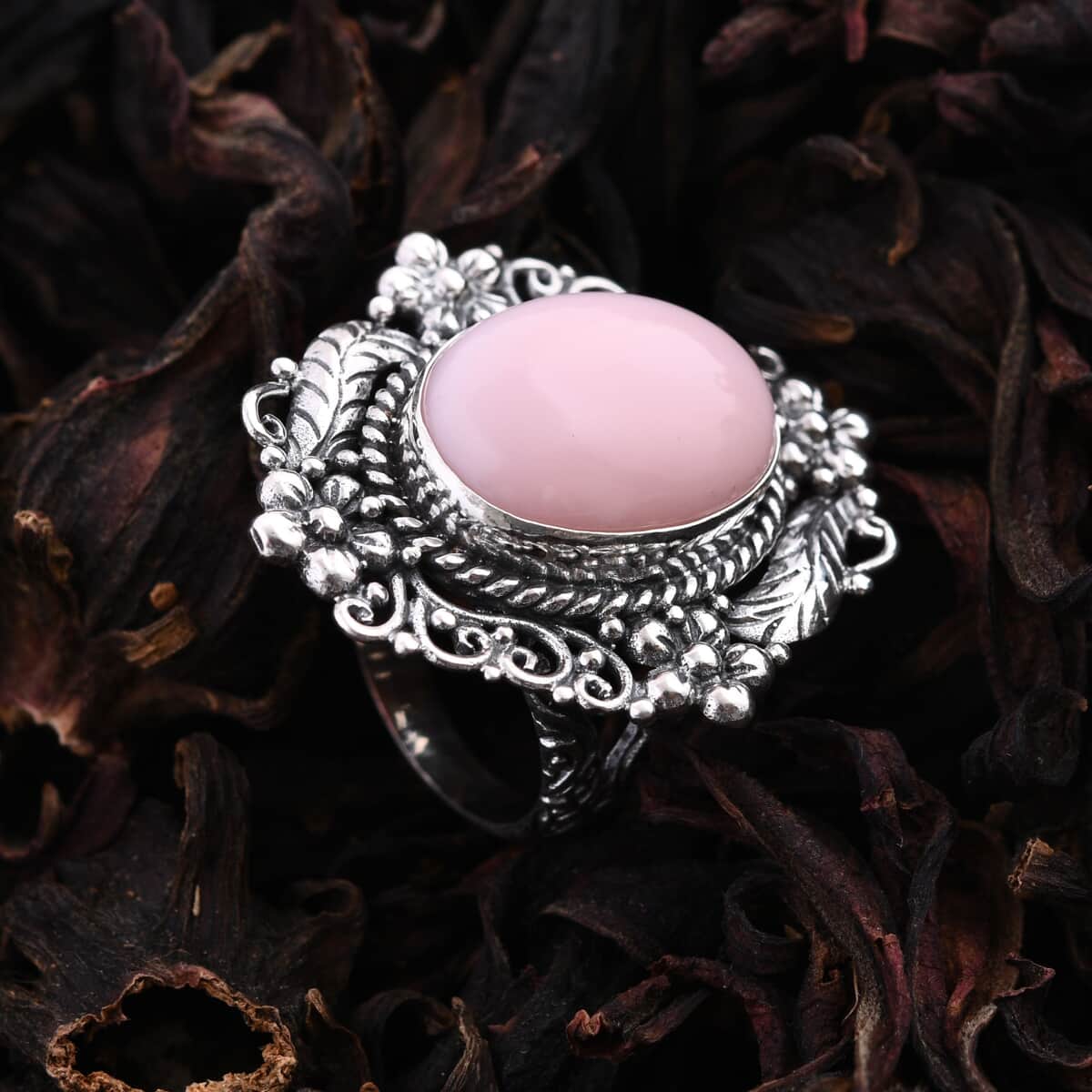 Bali Legacy Peruvian Pink Opal Ring in Sterling Silver (Size 7) 10.00 ctw image number 1