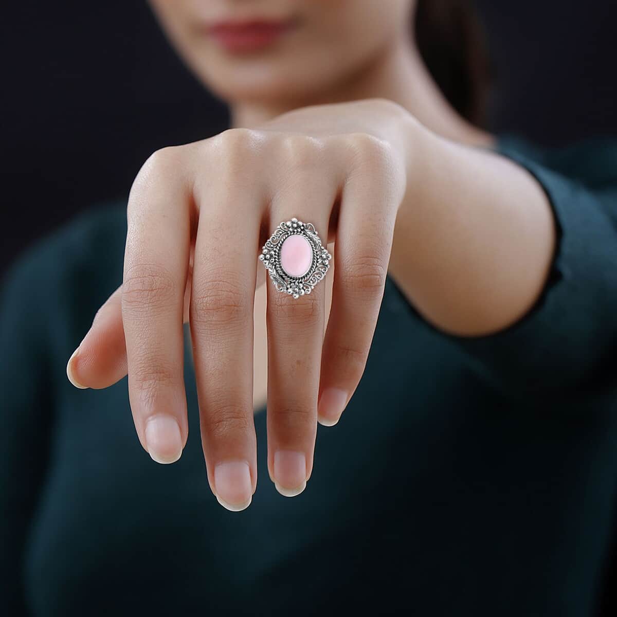 Bali Legacy Peruvian Pink Opal Ring in Sterling Silver (Size 7) 10.00 ctw image number 2