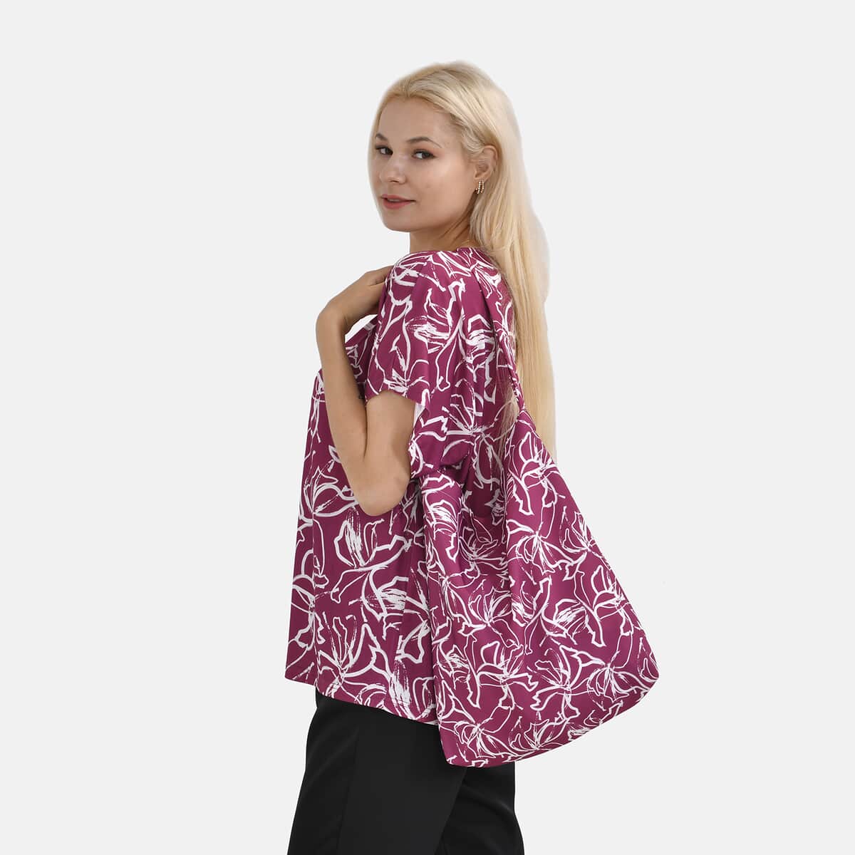 Fuchsia Floral Knit Shirt with Canvas Bag - One Size Fits Most image number 1