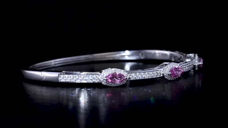 Pure Pink Mystic Topaz and Moissanite Evil Eye Protector Bangle Bracelet in Platinum Over Sterling Silver (7.25 In) 3.30 ctw