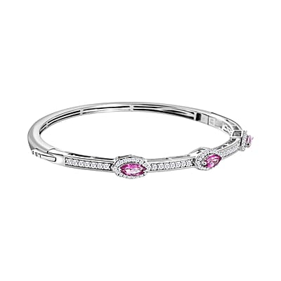 Pure Pink Mystic Topaz and Moissanite Evil Eye Protector Bangle Bracelet in Platinum Over Sterling Silver (7.25 In) 3.30 ctw