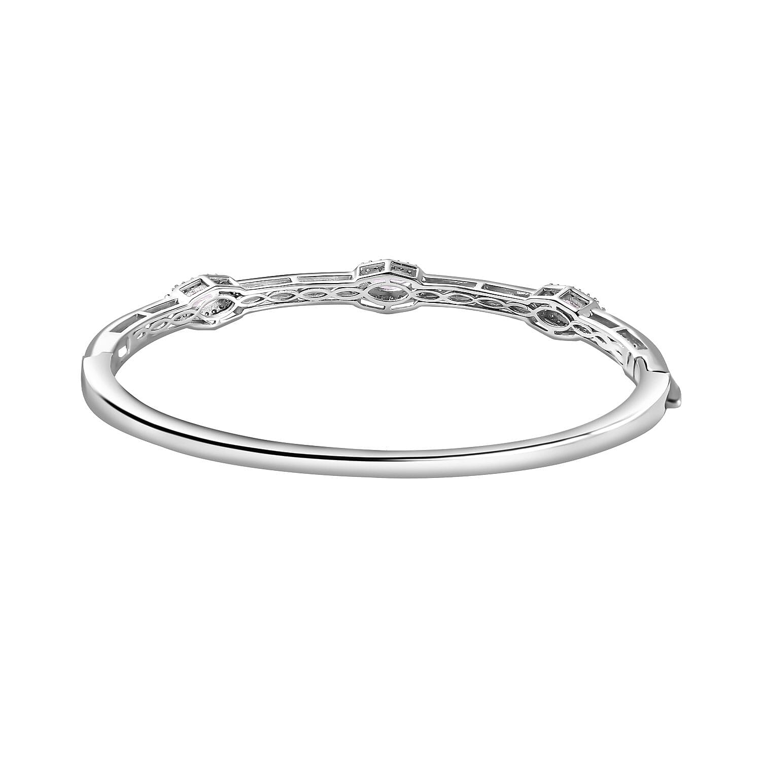 Pure Pink Mystic Topaz and Moissanite Evil Eye Protector Bangle Bracelet in Platinum Over Sterling Silver (7.25 In) 3.30 ctw