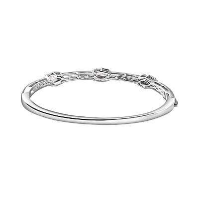 Pure Pink Mystic Topaz and Moissanite Evil Eye Protector Bangle Bracelet in Platinum Over Sterling Silver (7.25 In) 3.30 ctw