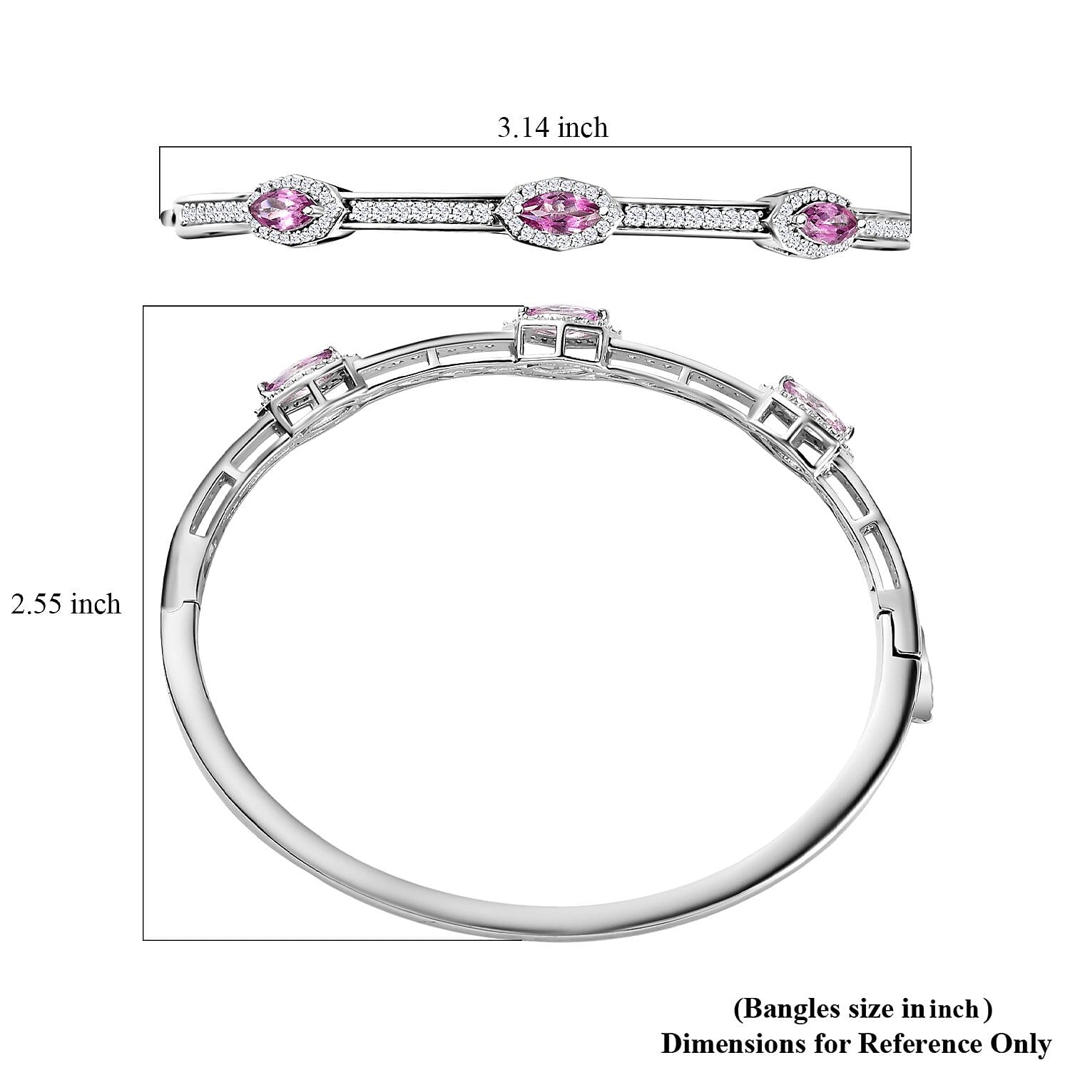 Pure Pink Mystic Topaz and Moissanite Evil Eye Protector Bangle Bracelet in Platinum Over Sterling Silver (7.25 In) 3.30 ctw
