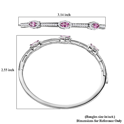 Pure Pink Mystic Topaz and Moissanite Evil Eye Protector Bangle Bracelet in Platinum Over Sterling Silver (7.25 In) 3.30 ctw