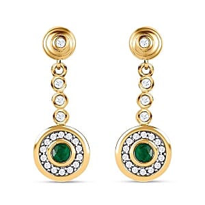 Emerald and White Zircon 0.67 ctw Earrings in 18K Vermeil Yellow Gold Over Sterling Silver
