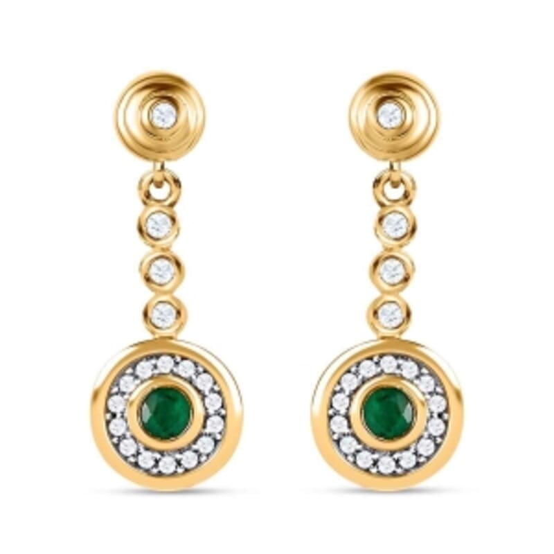 Emerald and White Zircon 0.67 ctw Earrings in 18K Vermeil Yellow Gold Over Sterling Silver