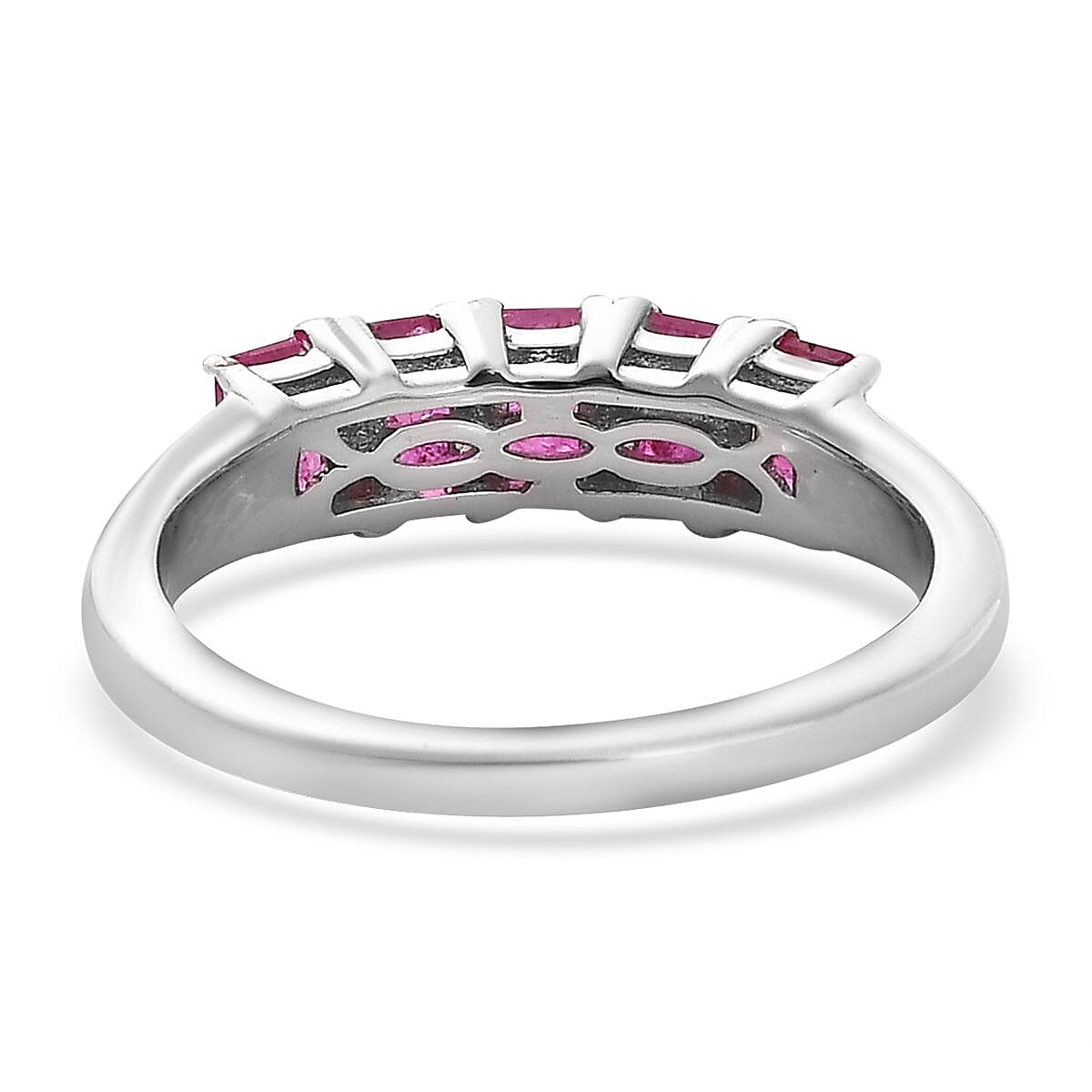 Premium Montepuez Ruby 5 Stone Ring in Platinum Over Sterling Silver (Size 10.0) 1.25 ctw
