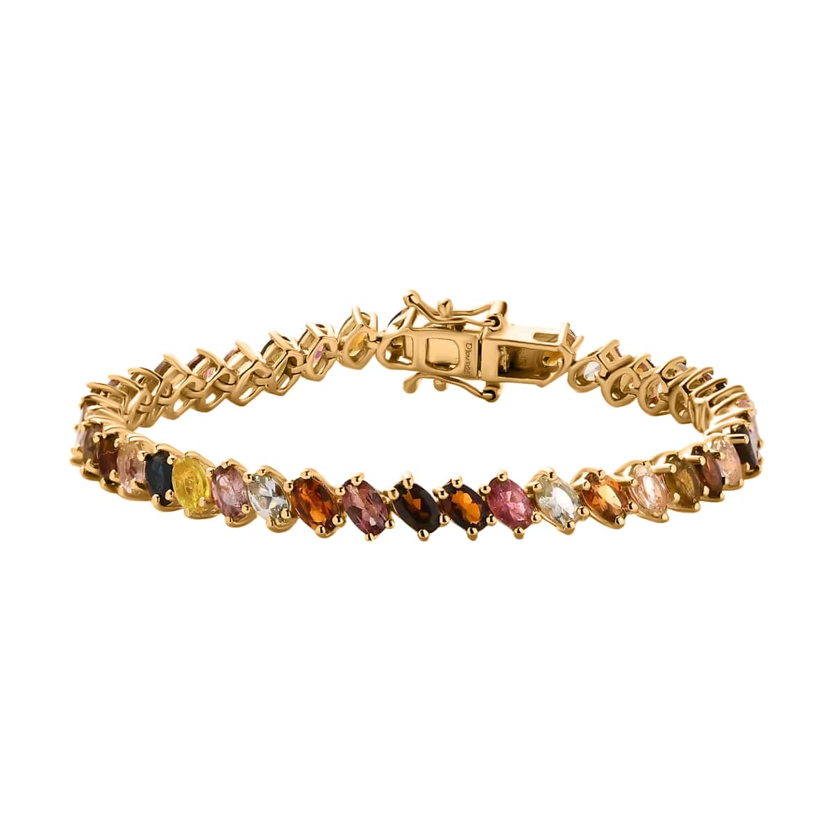 Multi-Tourmaline Tennis Bracelet, Vermeil Yellow Gold Over Sterling Silver Bracelet, Multi Tourmaline Jewelry, Colorful Bracelet, Gifts for Her (6.50 In) 10.40 ctw image number 0