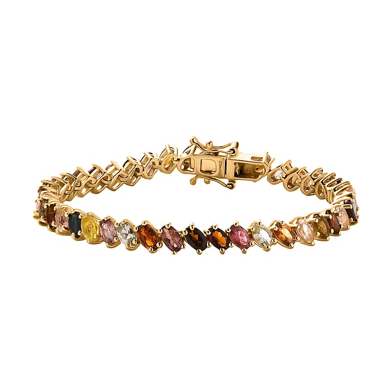 Multi-Tourmaline 10.40 ctw Tennis Bracelet, Vermeil Yellow Gold Over Sterling Silver Bracelet, Multi Tourmaline Jewelry, Colorful Bracelet, Gifts for Her (6.50 In)