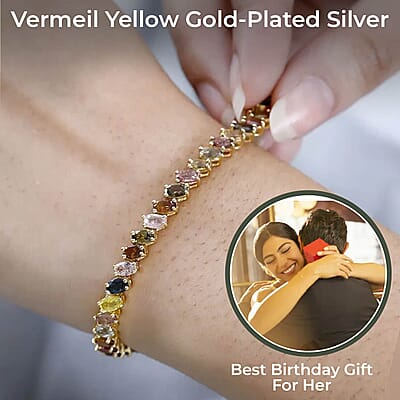 Multi-Tourmaline 10.40 ctw Tennis Bracelet, Vermeil Yellow Gold Over Sterling Silver Bracelet, Multi Tourmaline Jewelry, Colorful Bracelet, Gifts for Her (6.50 In)