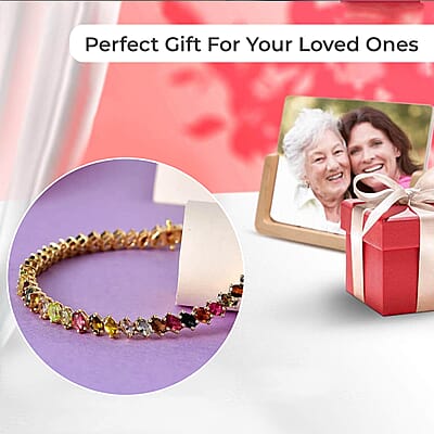 Multi-Tourmaline 10.40 ctw Tennis Bracelet, Vermeil Yellow Gold Over Sterling Silver Bracelet, Multi Tourmaline Jewelry, Colorful Bracelet, Gifts for Her (6.50 In)