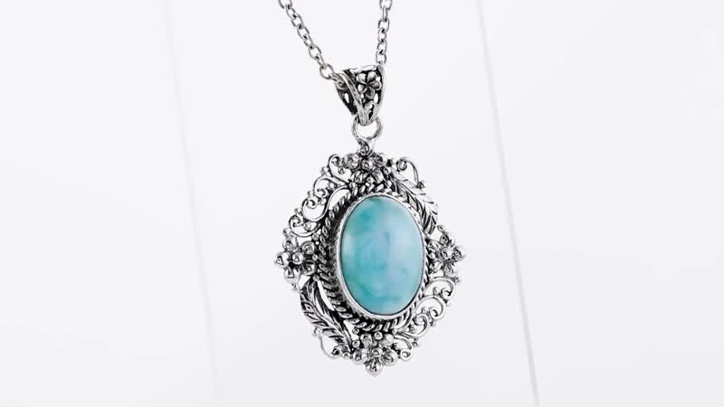 Doorbuster Bali Legacy Larimar Pendant in Sterling Silver 12.25 ctw