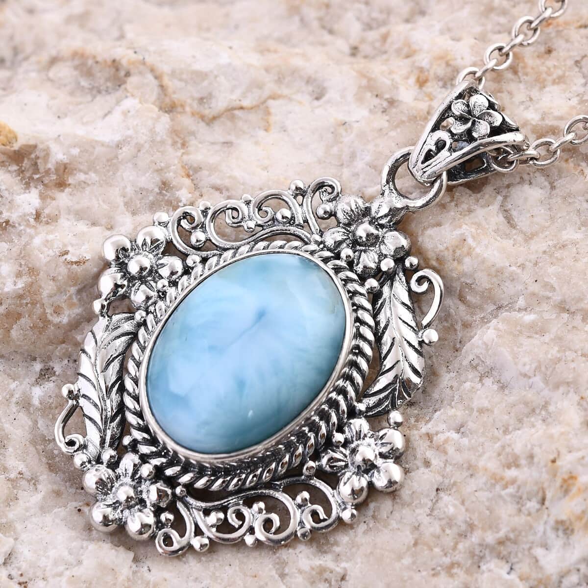Bali Legacy Larimar Pendant in Sterling Silver 12.75 ctw image number 1