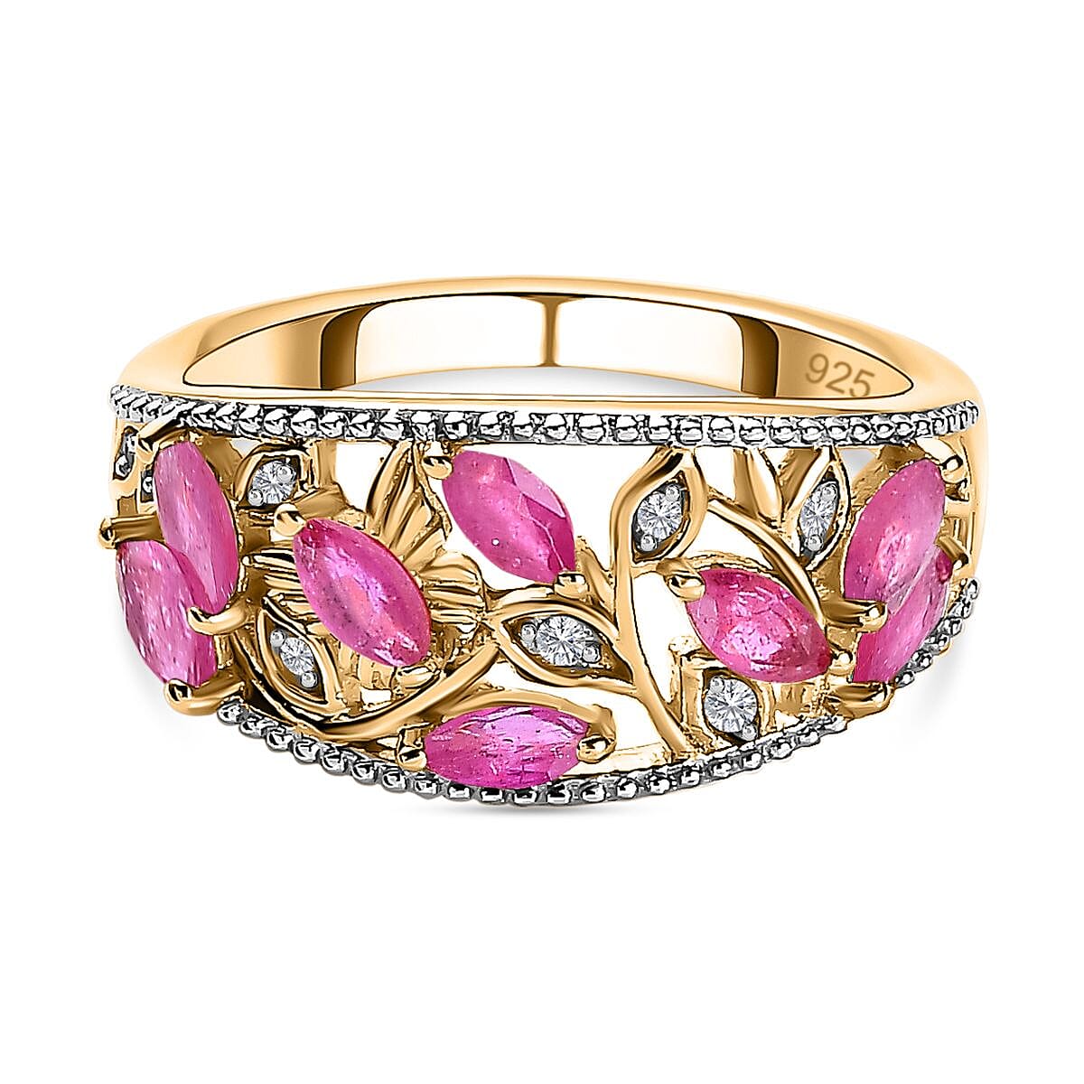 African Ruby and White Zircon 1.06 ctw Ring in 18K Vermeil Yellow Gold Over Sterling Silver (Size 6.5)