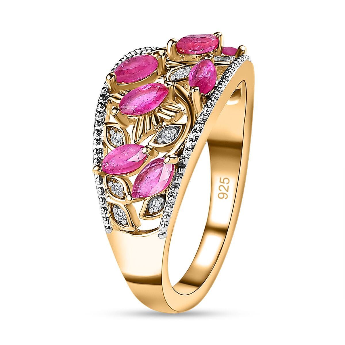 African Ruby and White Zircon 1.06 ctw Ring in 18K Vermeil Yellow Gold Over Sterling Silver (Size 6.5)