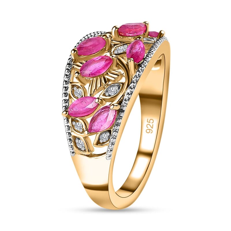 African Ruby and White Zircon 1.06 ctw Ring in 18K Vermeil Yellow Gold Over Sterling Silver (Size 6.5)