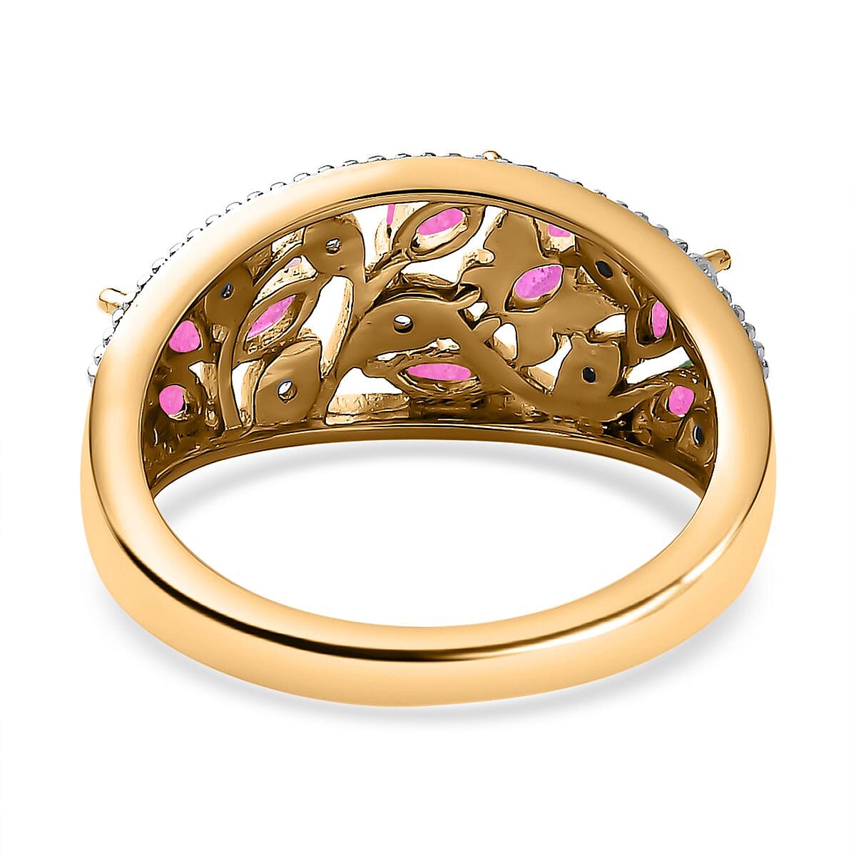 African Ruby and White Zircon 1.06 ctw Ring in 18K Vermeil Yellow Gold Over Sterling Silver (Size 6.5)
