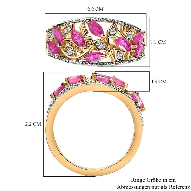 African Ruby and White Zircon 1.06 ctw Ring in 18K Vermeil Yellow Gold Over Sterling Silver (Size 6.5)