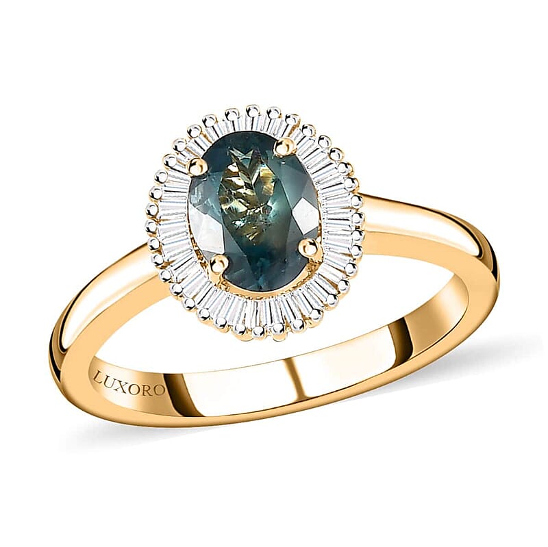 Luxoro 14K Yellow Gold AAA Narsipatnam Alexandrite and G-H I2 Diamond Halo Ring (Size 6.0) 4 Grams 1.50 ctw