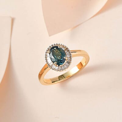 Luxoro 14K Yellow Gold AAA Narsipatnam Alexandrite and G-H I2 Diamond Halo Ring (Size 6.0) 4 Grams 1.50 ctw