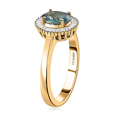 Luxoro 14K Yellow Gold AAA Narsipatnam Alexandrite and G-H I2 Diamond Halo Ring (Size 6.0) 4 Grams 1.50 ctw