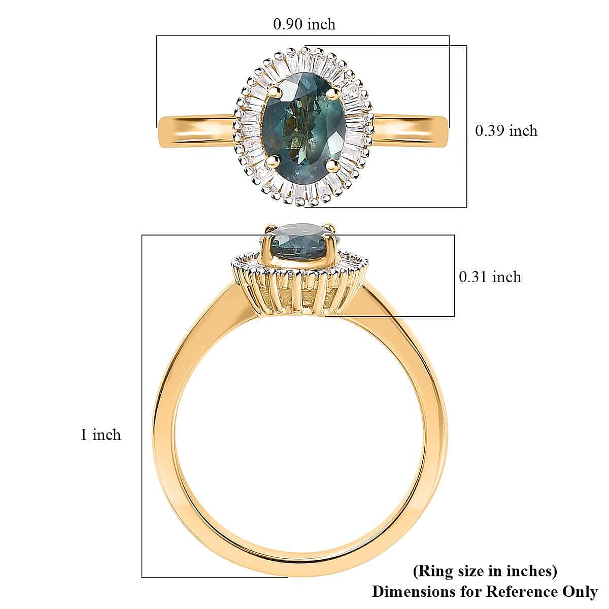 Luxoro 14K Yellow Gold AAA Narsipatnam Alexandrite and G-H I2 Diamond Halo Ring (Size 6.0) 4 Grams 1.50 ctw