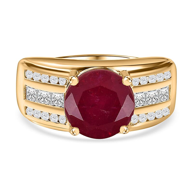 African Ruby and White Zircon6.52 ctw Ring in Vermeil Yellow Gold Over Sterling Silver (Size 6.5)