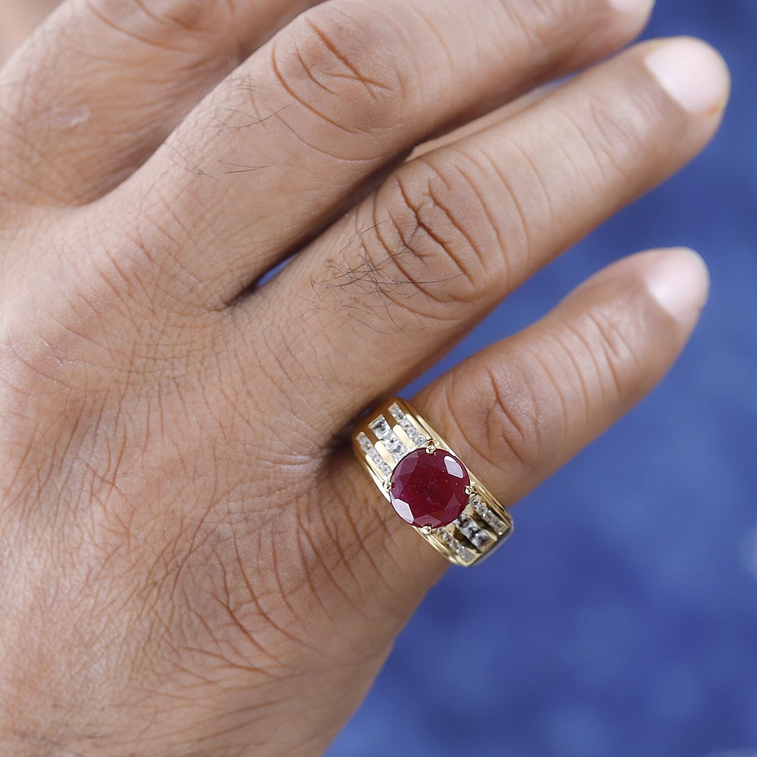 African Ruby and White Zircon6.52 ctw Ring in Vermeil Yellow Gold Over Sterling Silver (Size 6.5)