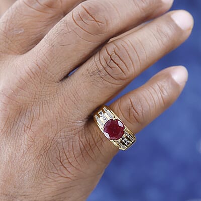 African Ruby and White Zircon6.52 ctw Ring in Vermeil Yellow Gold Over Sterling Silver (Size 6.5)