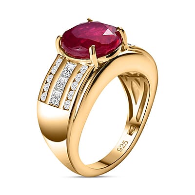 African Ruby and White Zircon6.52 ctw Ring in Vermeil Yellow Gold Over Sterling Silver (Size 6.5)